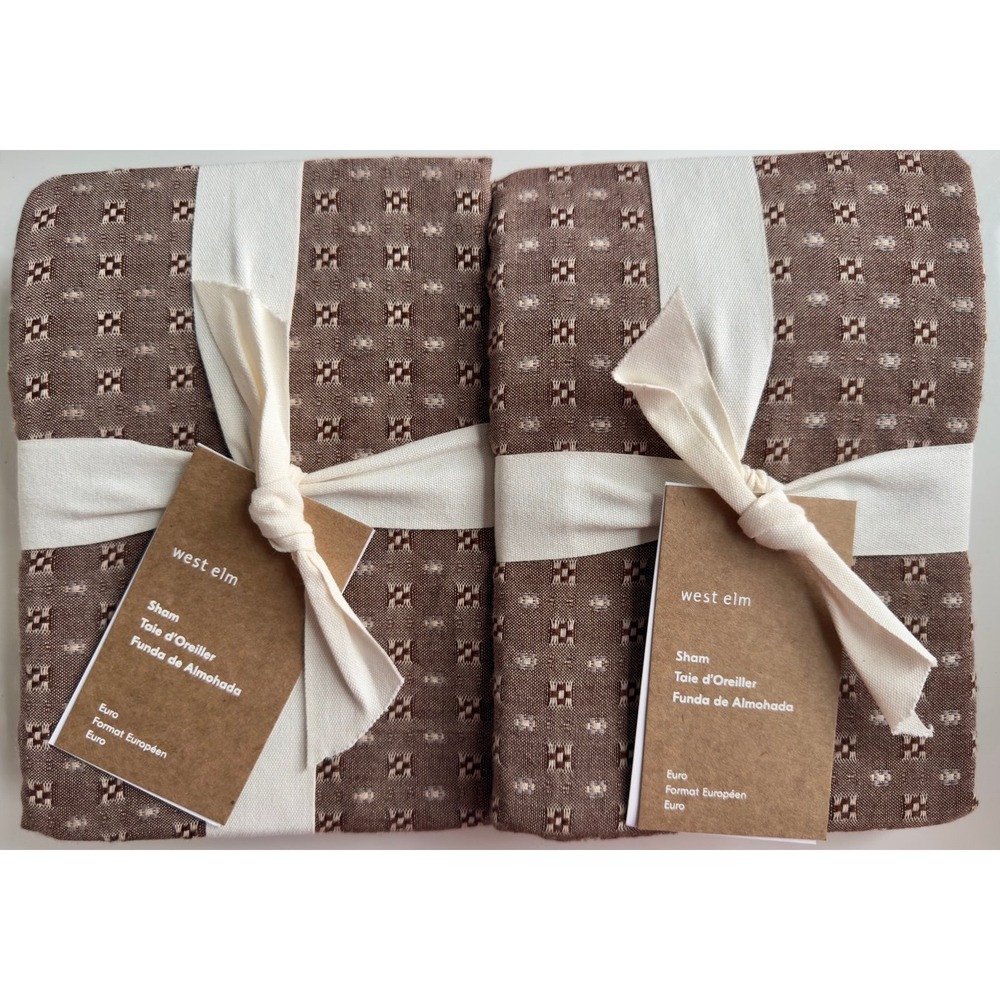 West Elm Reversible Micro Pattern Auburn 100% Cotton Euro Shams, NWT, Retail $98
